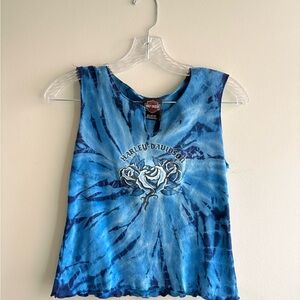 Harley-Davidson Blue Tie-Dye Rose Graphic Tank